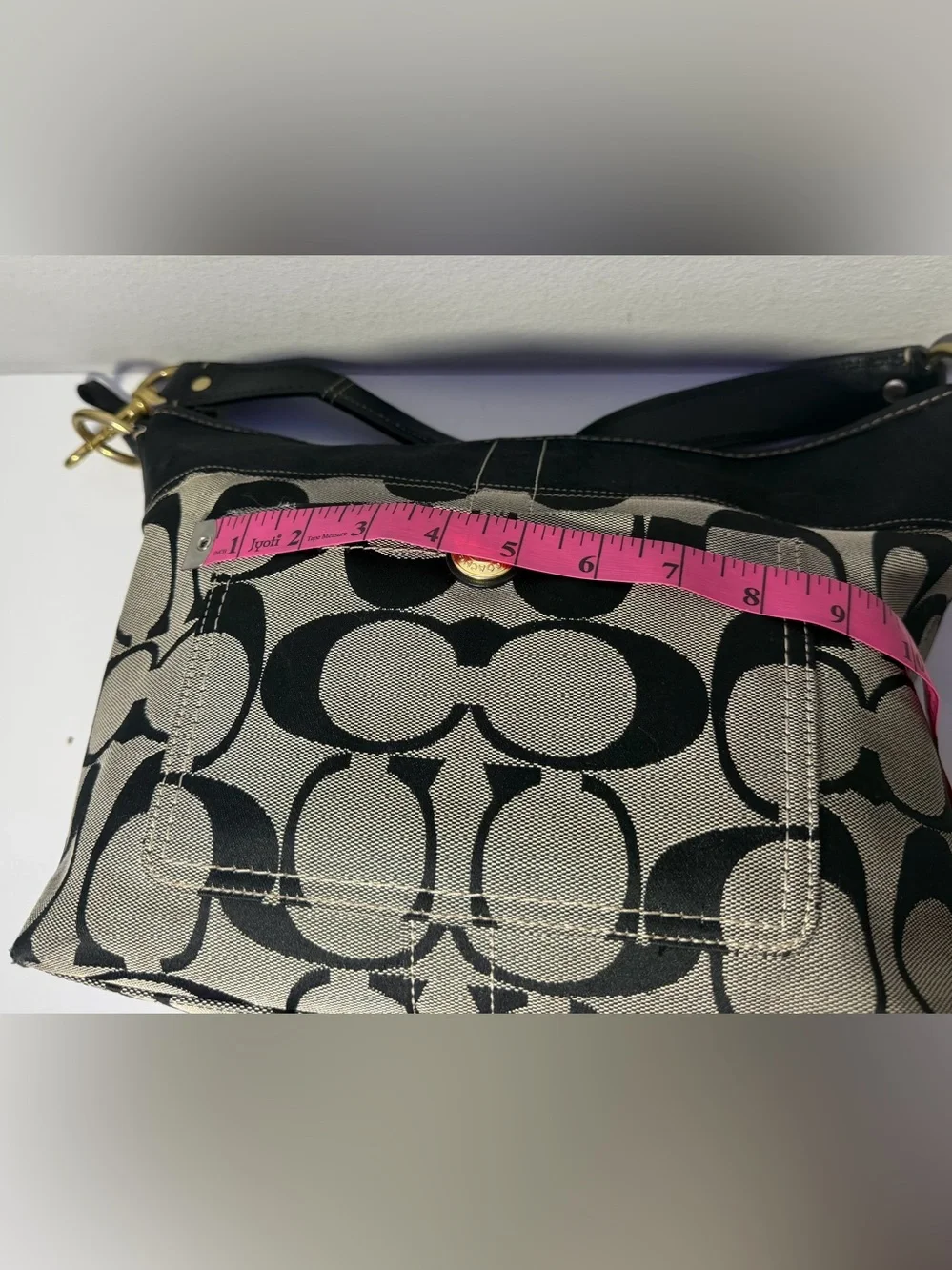 Coach Black and Gray Signature Canvas Shoulder Bag